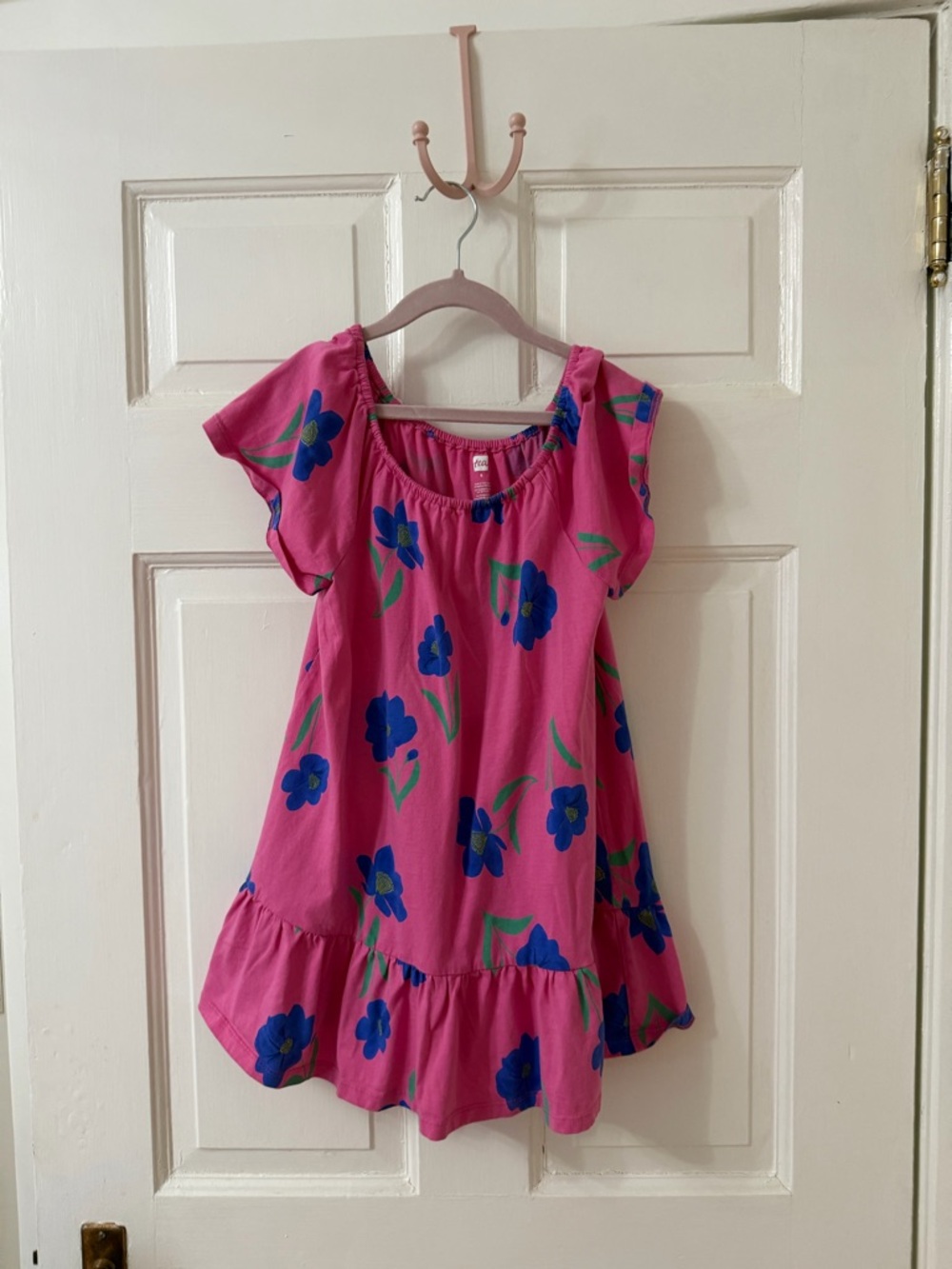 Tea Collection Pink Dress with Blue Floral Print